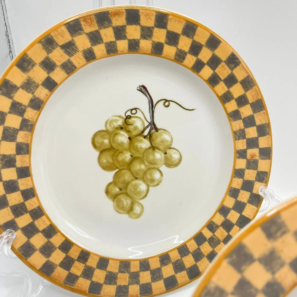 Block Country Orchard Gear Fruit Salad Dessert Plates Set 3 Grapes Pear Cherries